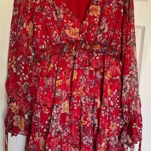 Free People Bold Red Flowy Dress
